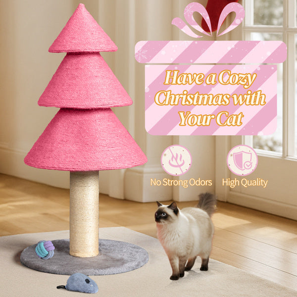 31.5in Christmas Tree Cat Scratcher, Cat Scratching Post For Indoor Cats, Large Sisal Cat Scratching Tree Cat Scratch Tower,-Pink