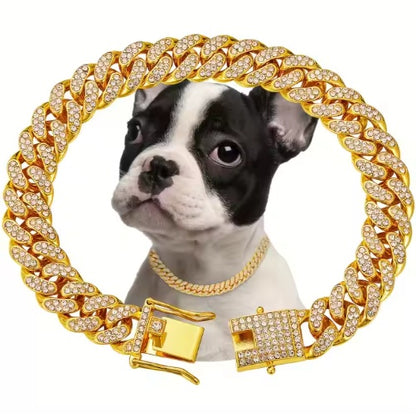 US LOCAL STOCK Hiphoppet Beautiful Hot Sale Luxury Alloy Dog Chain Sparkling Diamond Secure Metal Chain Choker For Dogs And Cats