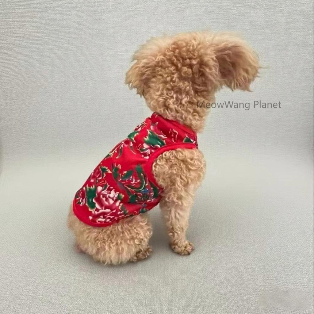 Dog Cat Clothes Pet Apparel Premium Lightweight Summer Pet Vest Breathable Chinese Inspired Design With Bold Floral Pattern For Small Medium Dogs And Cats Stylish Comfortable Warm Weather Apparel Luxu