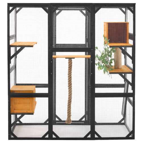 Outdoor Cat House Cat Enclosure, Cat Catio With Double Enter Doors  62.8 L X 32.2 W X68.5 H Balcony Cat Playpen With Platforms And Two Condos For 1-3 Cats  Light Grey