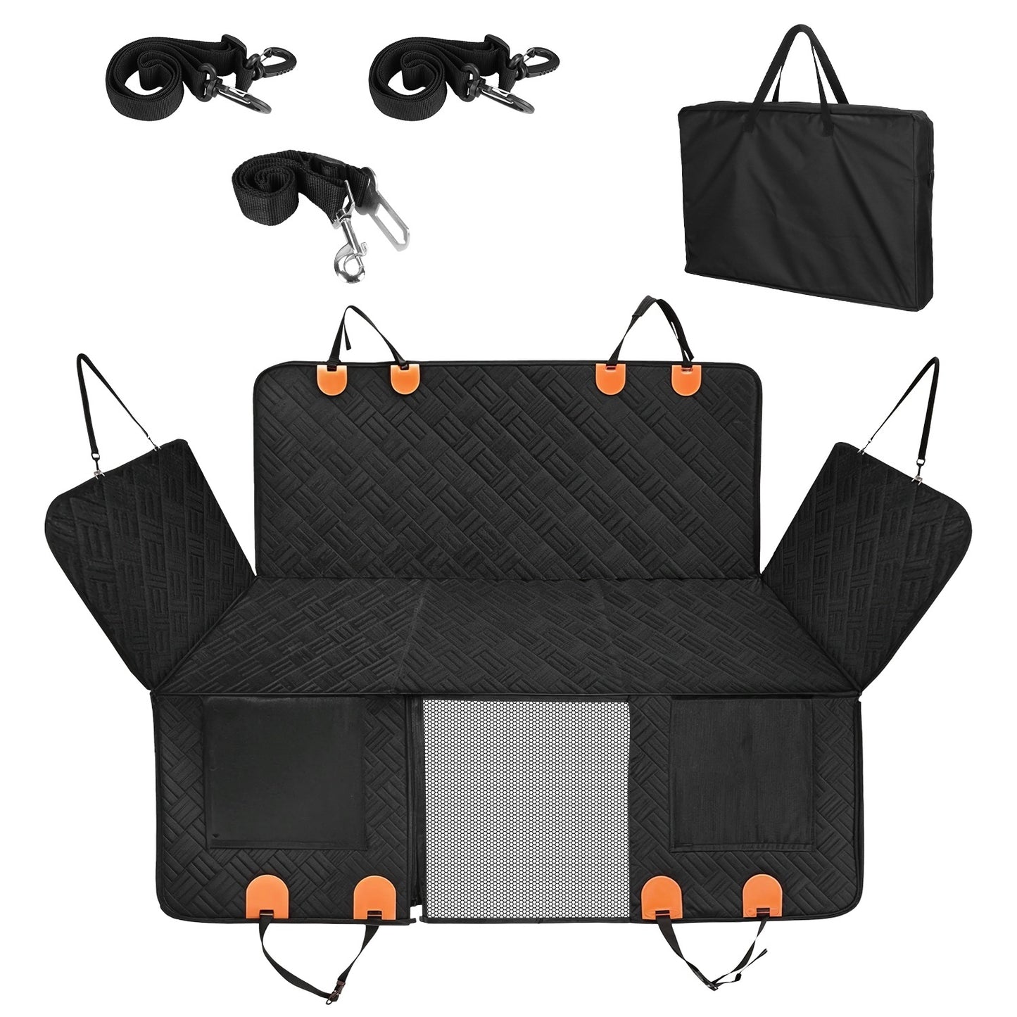 1Pc Dog Car Seat Cover For Back Seat Waterproof Oxford Cloth Seat Cover Hammock Non-Slip Scratchproof Back Seat Extender With Side Flap Mesh Window Storage Bag For Car SUV Truck