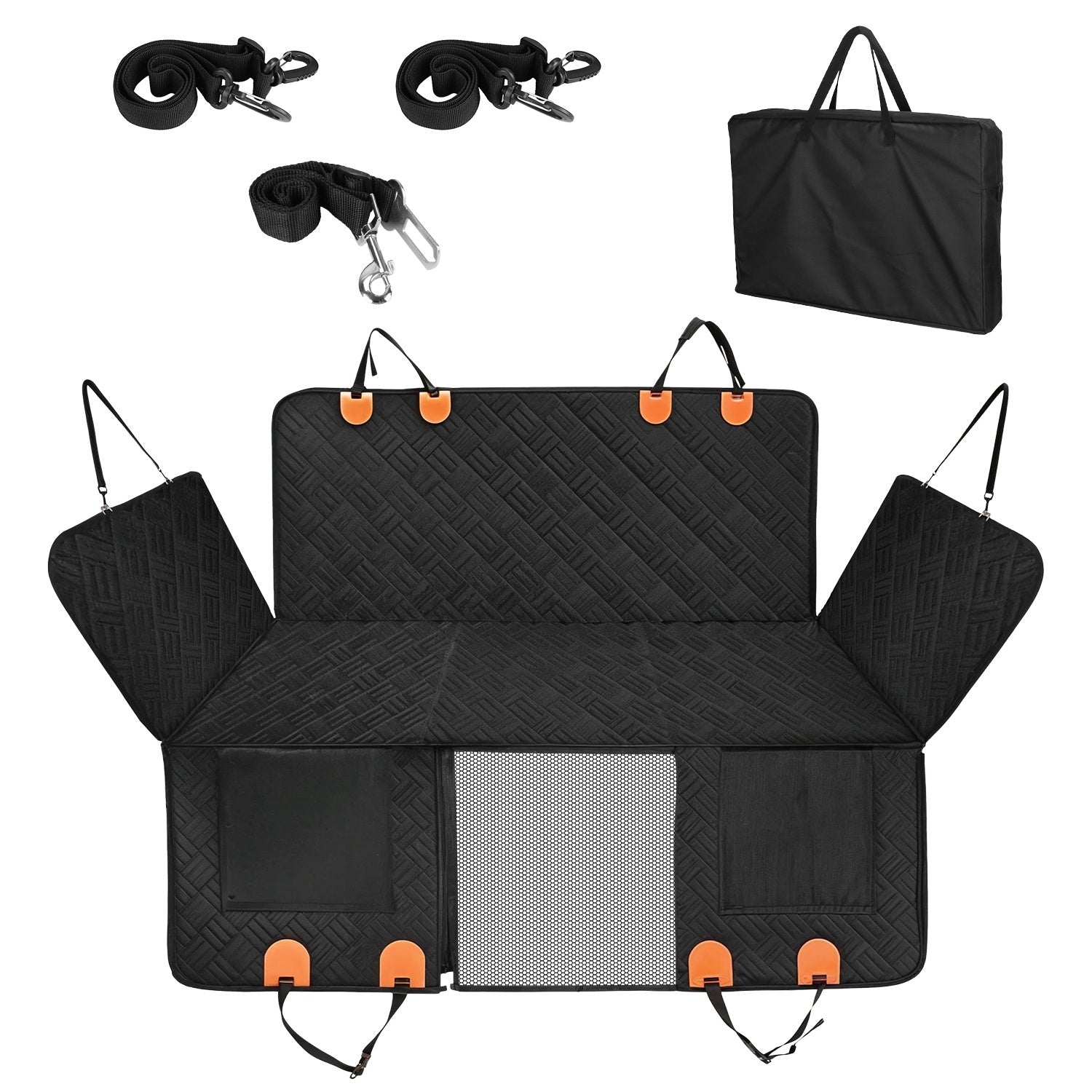 1Pc Dog Car Seat Cover For Back Seat Waterproof Oxford Cloth Seat Cover Hammock Non-Slip Scratchproof Back Seat Extender With Side Flap Mesh Window Storage Bag For Car SUV Truck