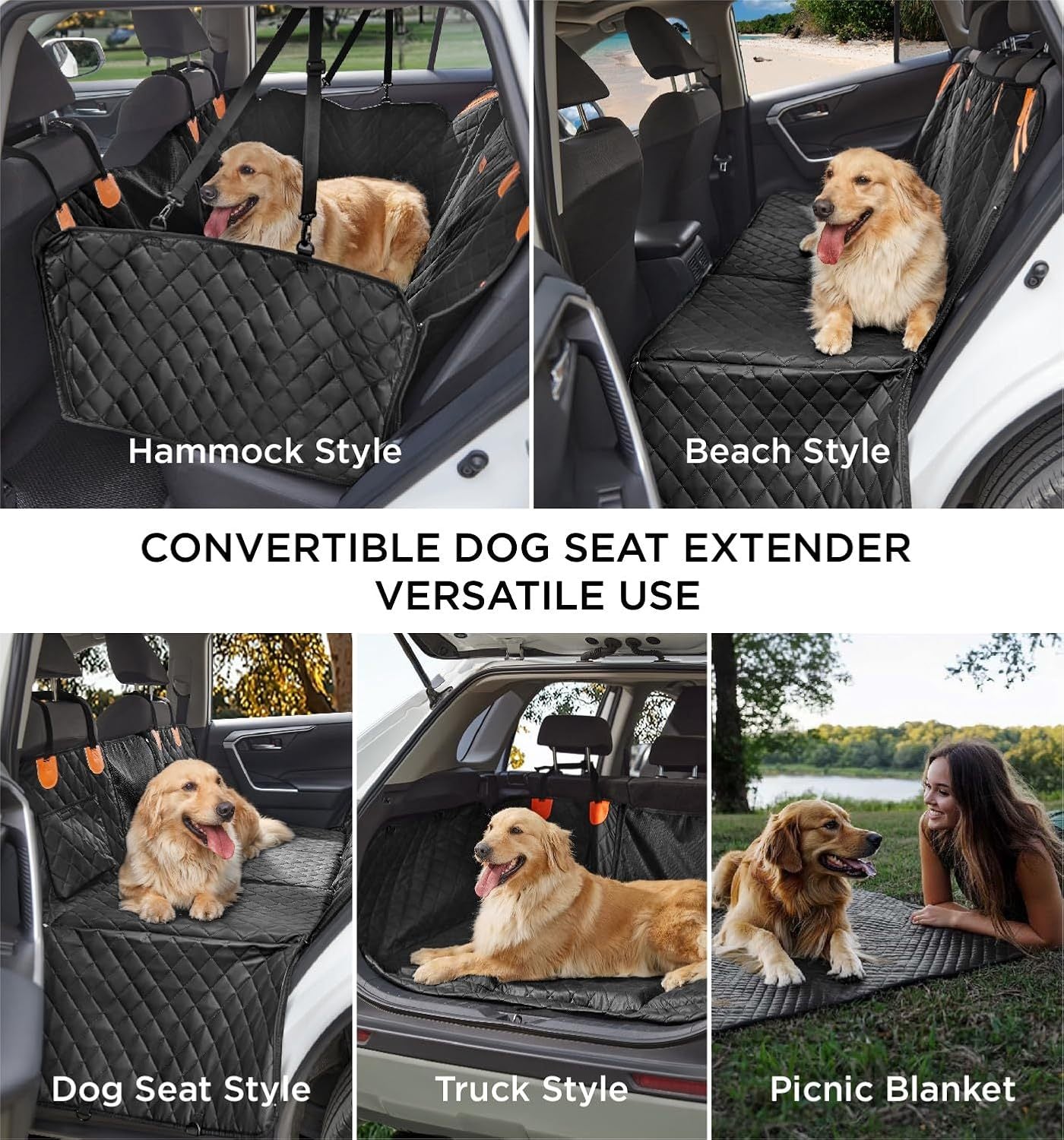 Made4Pets Pet Dog Car Back Seat Cover Back Seat Extension Pad Can Bear 400 Pounds Waterproof And Non-slip Dog Car Hammock Eight-layer Hard Bottom With PE Foam Easy To Install And Clean