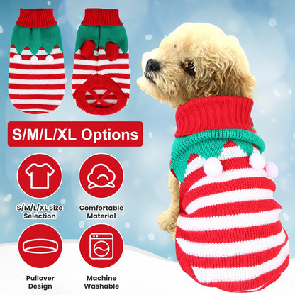 2 Patterns 4 Sizes Option-- 1Pc Pet Christmas Turtleneck Sweater Dog Cat Christmas Clothes Snowman Stripes Costume Winter Holiday Sweater For Small Medium Kitten Puppy Cats Dogs