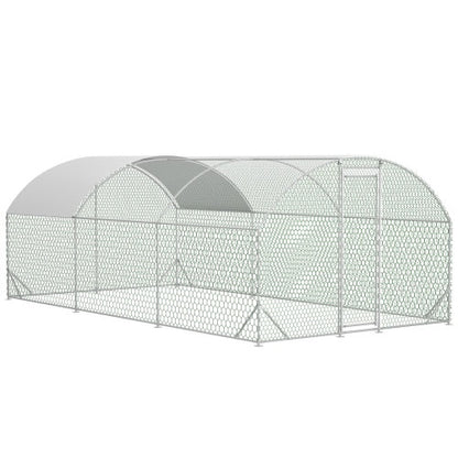 Large Chicken Coop Metal Chicken Run With Waterproof And Anti-UV Cover, Dome Shaped Walk-in Fence Cage Hen House For Outdoor And Yard Farm Use, 1 Tube Diameter, 9.84 X 19.68 X 6.56