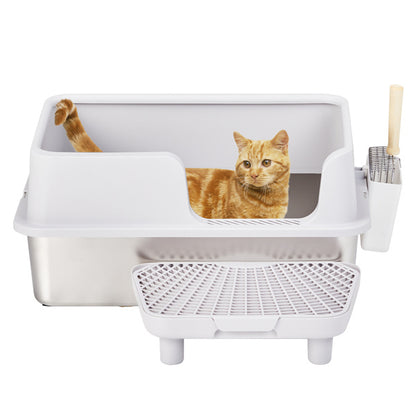 61x40x33CM, Litter Box, Stainless Steel And Plastic, Upper And Lower Snap Type, With Litter Spatula, Foot Pad - Grey