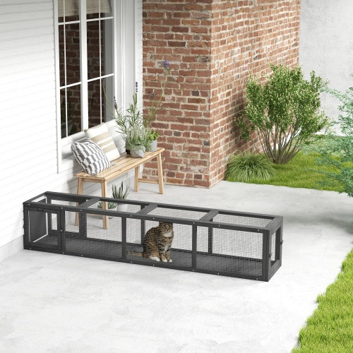 79 Inch Long Wooden Cat Runway With Weather Protection, Inside And Outside Connection, Suitable For Deck Terraces, Balconies, Dark Grey