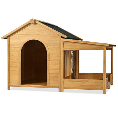 60.2 Large Wooden Dog House With Porch, Cabin Style Dog Crate With Asphalt Roof And Elevated Floor, Dog Kennel With Side Window And Doors, Perfect For Medium & Large Dogs, Nature