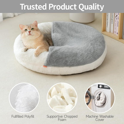 Cat Bed Cave - Washable Pet Bed With Blanket & Non-Slip Base For Cats & Small Dogs 22'' X 22'', White