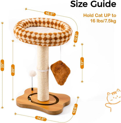 Cat Scratching Post With Bed - Small Cat Tower With Sisal Scratcher, Removable Perch & Ball Track Toys For Indoor Cats Brown, Medium