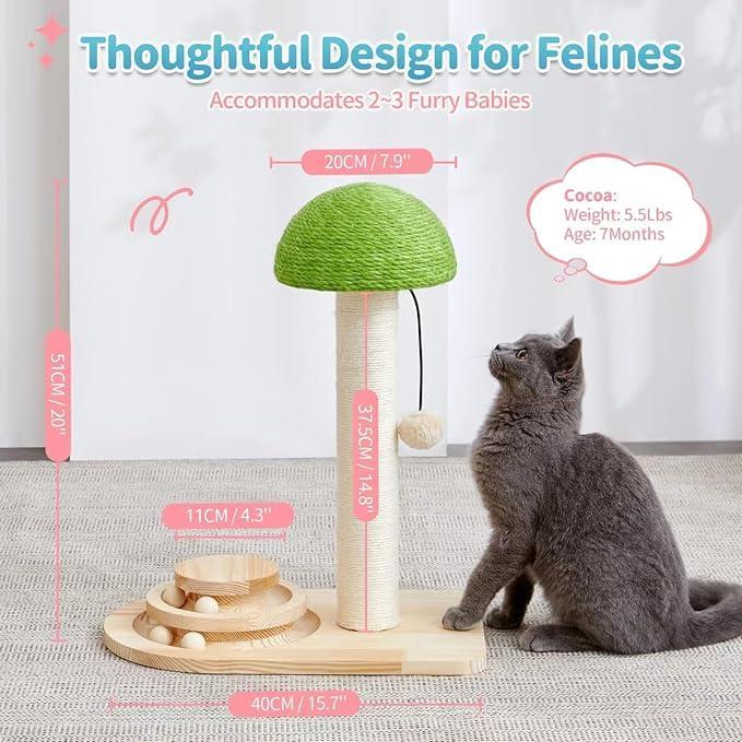 Mushroom Sisal Rope 2 In 1 Wooden Interactive Ball Track Ball Cat Scratching Post Cat Scratching Board