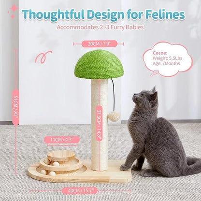 Mushroom Sisal Rope 2 In 1 Wooden Interactive Ball Track Ball Cat Scratching Post Cat Scratching Board