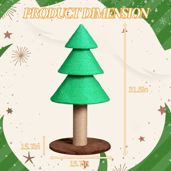 31.5in Christmas Tree Cat Scratcher, Cat Scratching Post For Indoor Cats, Large Sisal Cat Scratching Tree Cat Scratch Tower, Green