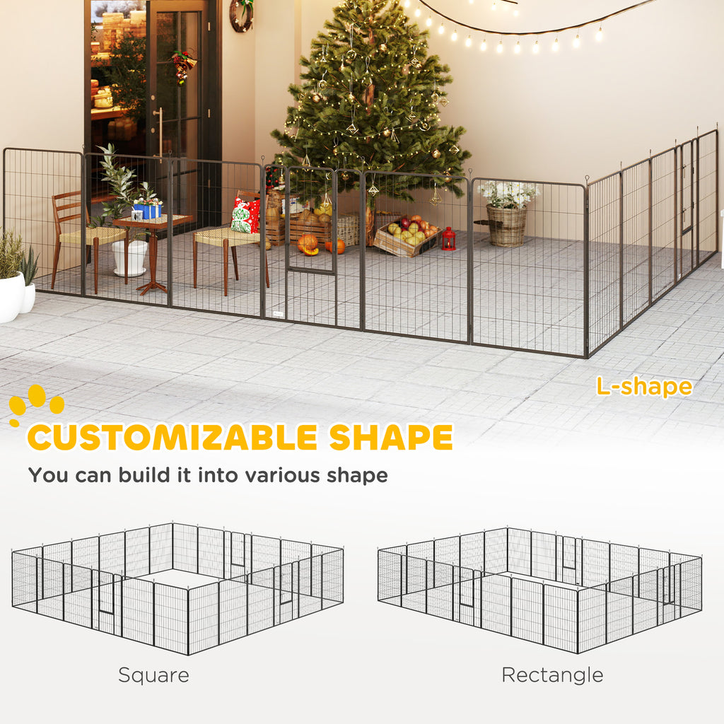 Dog Playpen For Indoor Outdoor, 24 Panels 39 H Puppy Playpen With Lockable Door, DIY Shape Pet Exercise Fence, Gray