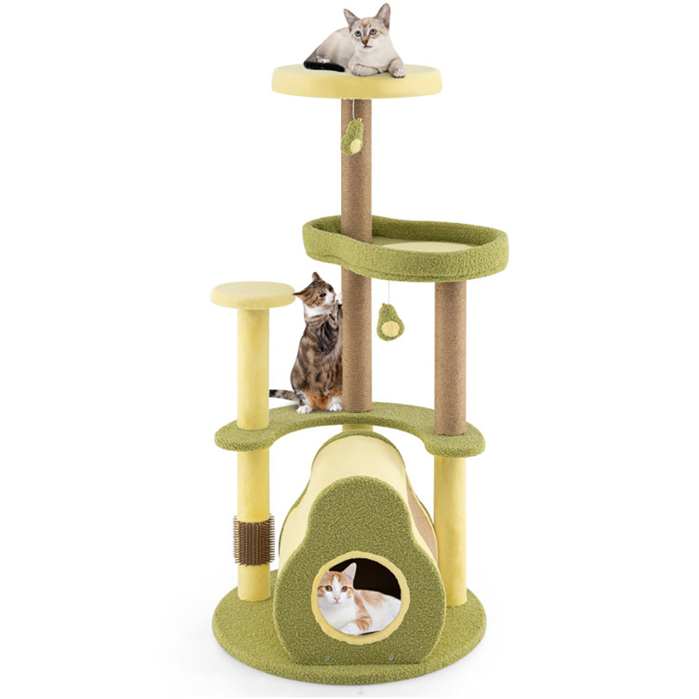 Freestanding Multi-level Avocado Cat Tower With Private Condo