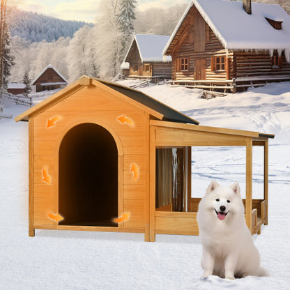 60.2  Large Outdoor Dog House With Insulated Liner For Winter Waterproof Dog Kennel For Medium & Large Dogs, Dog House With Porch And Asphalt Roof And Elevated Floor, Nature