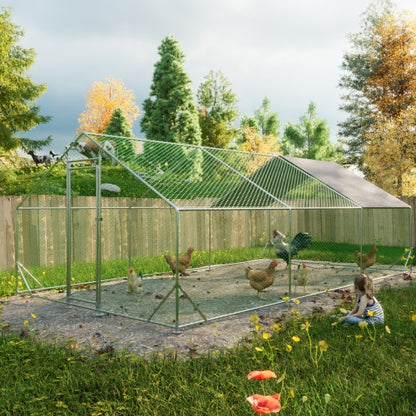 Large Metal Chicken Coop, Walk-in Chicken Run,Galvanized Wire Poultry Chicken Hen Pen Cage, Rabbits Duck Cages With Waterproof And Anti-Ultraviolet Cover For Outside10 L X 20W X 6.56H
