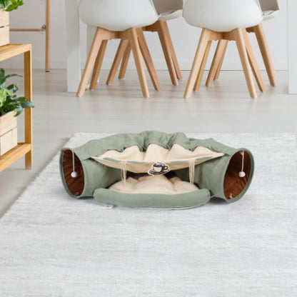 Cat's Telescopic Tunnel Cushioned Bed Pet Nest Teasing Balls Zipper Connection Feline Supplies