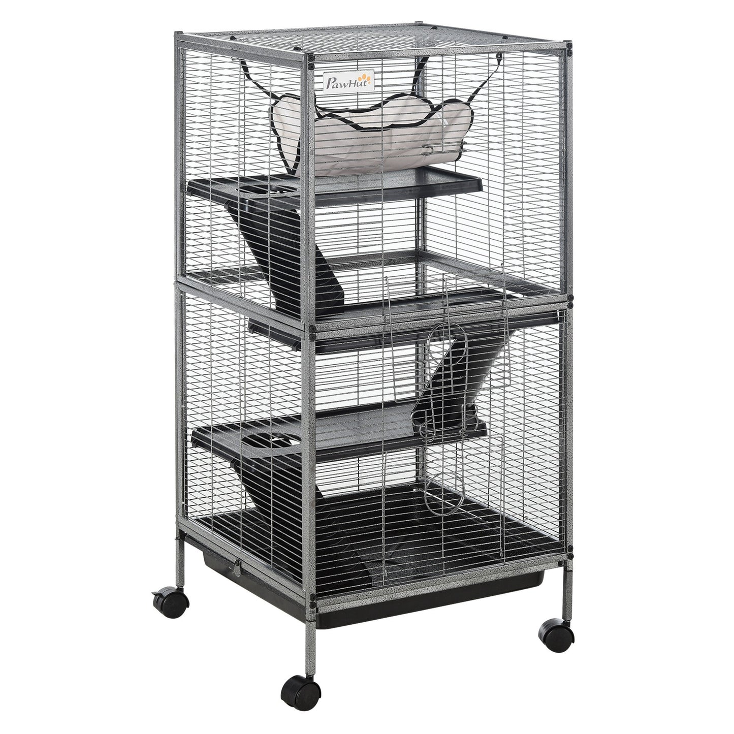 Large Metal 4 Tiers Small Animal Cage With Hammock, Removable Tray, Extra Space For Ferrets Chinchillas, Gray
