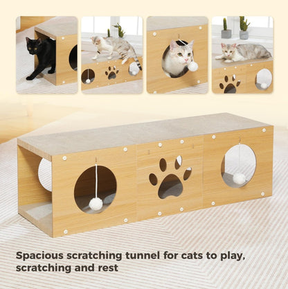 MUlti-Hole Fun Cat Tunnel With Scratching Board And Game Pom Pom Cat Tunnel House, Interactive Cat Scratching House, Self-improvement Drilling Hole Teaser, Must-have For Multi-Cat Families