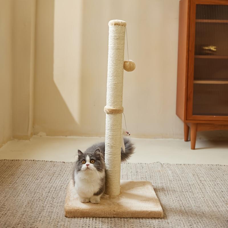 Durable Sisal Rope With Hanging Ball Toy Cat Scratching Post Indoor Space Saving Stable Base Promote Cat Claw Health And Fun Exercise