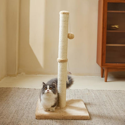 Durable Sisal Rope With Hanging Ball Toy Cat Scratching Post Indoor Space Saving Stable Base Promote Cat Claw Health And Fun Exercise