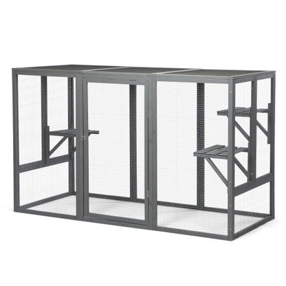 Spacious Wooden Cat Cage With Waterproof Roof For Adjustable Pedals - Gray-black