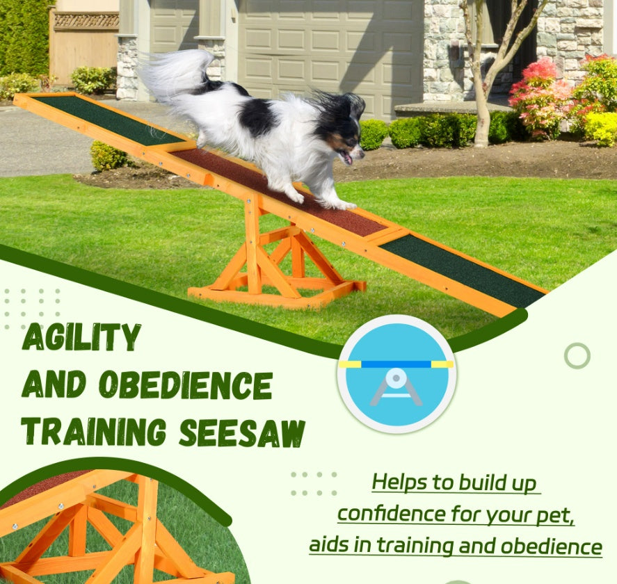 Wooden Dog Agility Seesaw, Training And Exercise Equipment, Weather Resistant, 71  L, Natural