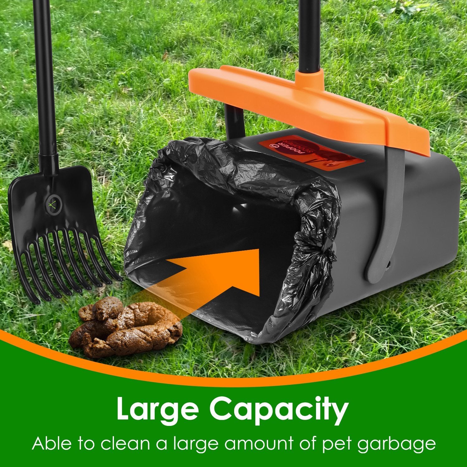 1Set Pooper Scooper Kit Dog Poop Rake & Swiveling Bin Poop Heavy Duty Pick Up Tool With Extra Long Handle 35 Waste Bags Dispenser