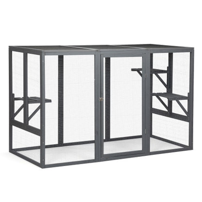 Spacious Wooden Cat Cage With Waterproof Roof For Adjustable Pedals - Gray-black