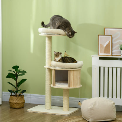 PawHut 3 Level Cat Tree With Sisal Scratching Posts  Cat Badminton Toy For Playing  Soft Cushions  Play Areas