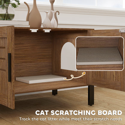 Cat Litter Box Enclosure With Tall Legs, Scratching Board, Dark Brown, 31.5L X 17.7W X 19.7H