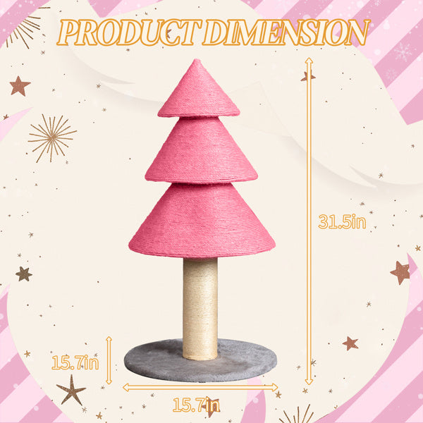 31.5in Christmas Tree Cat Scratcher, Cat Scratching Post For Indoor Cats, Large Sisal Cat Scratching Tree Cat Scratch Tower,-Pink