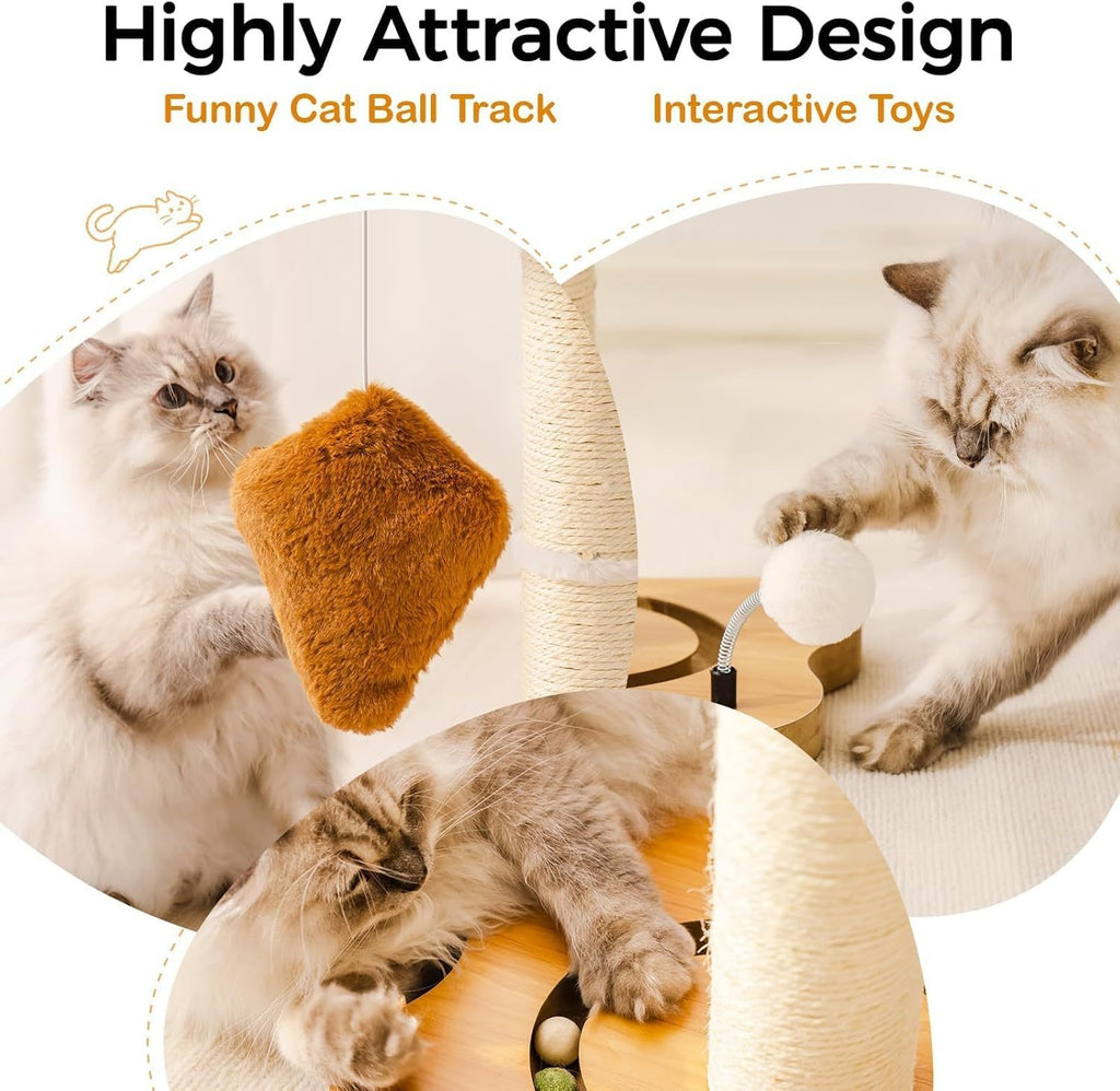 Cat Scratching Post With Bed - Small Cat Tower With Sisal Scratcher, Removable Perch & Ball Track Toys For Indoor Cats Brown, Medium