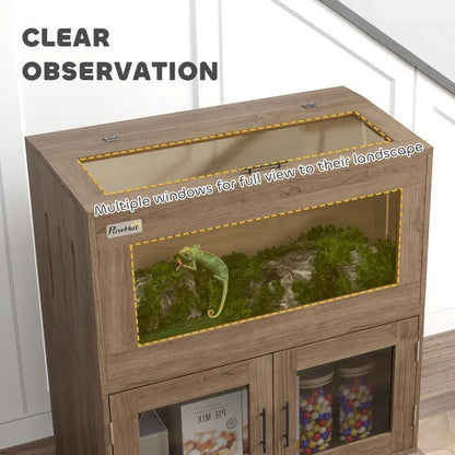 30 Gallon Stackable Reptile Tank W Storage Cabinet, Top Opening, For Bearded Dragon, Lizard, Snake, Hamster