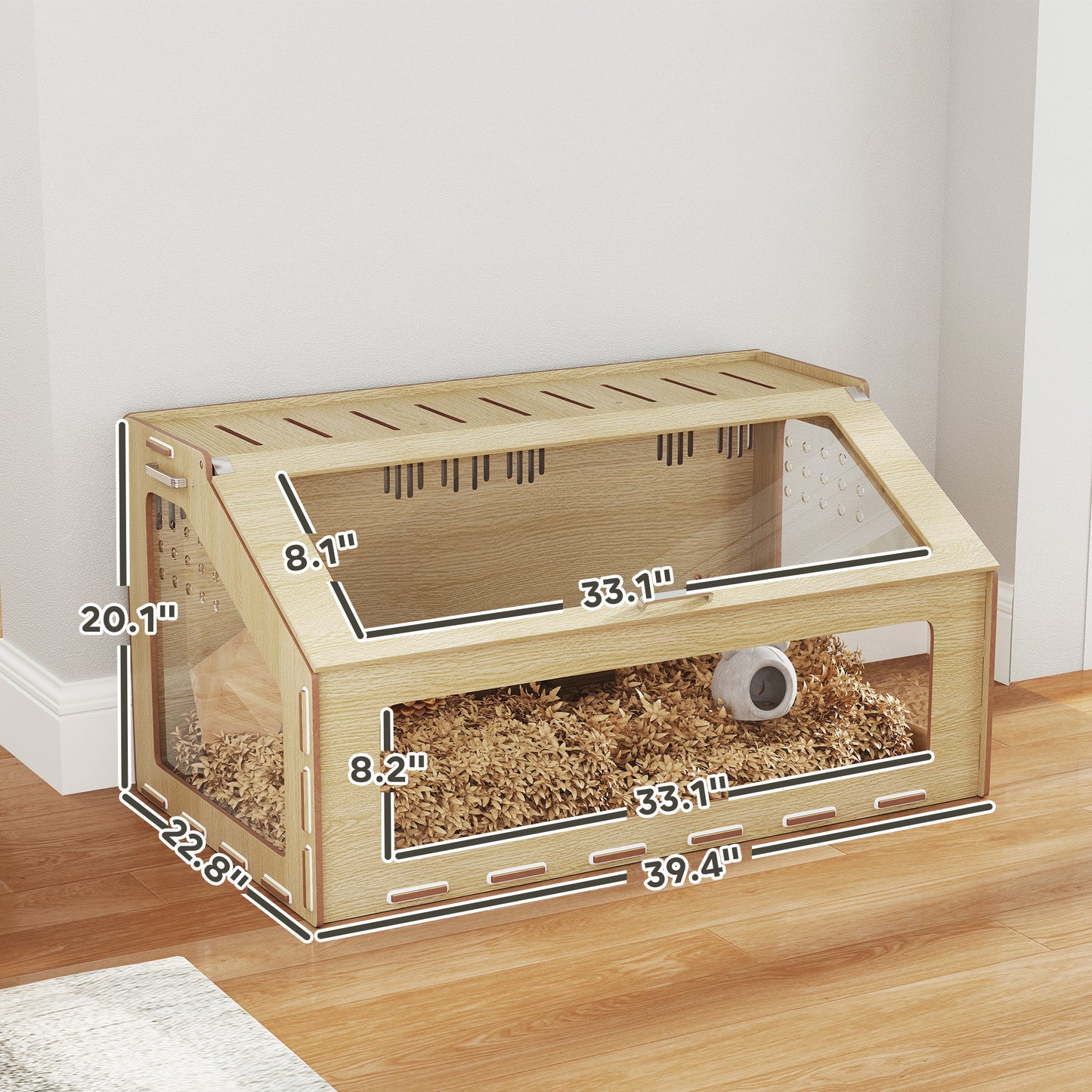 39 Inch Hamster Cage Habitat With Acrylic Window & Openable Top For Hamster, Gerbil, Guinea Pig, Rat, Oak
