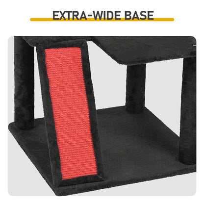 Gothic Cat Tree, Halloween Cat Tower Cat Tree With Spacious Cat Condo, Brach Shaped Scratching Post, Scratching Ladder, Spider Toy For Indoor Cats, Red & Black