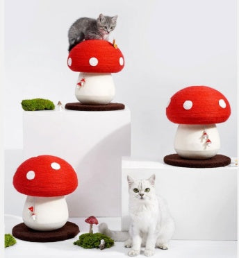 Mushroom Cat Climbing Frame, Sisal Cat Climbing Post, Interesting Red And White Mushroom Design With Fluffy Base, Cat Scratching Claw Toy, Cat Tree, Wear-resistant Cat Scratching Ball, Cat Supplies
