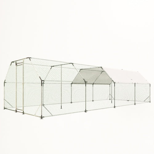 9.94 Ft. X 25.68 Ft. Galvanized Large Metal Walk In Chicken Coop Cage Farm Poultry Run Hutch Hen House