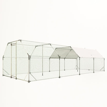 9.94 Ft. X 25.68 Ft. Galvanized Large Metal Walk In Chicken Coop Cage Farm Poultry Run Hutch Hen House