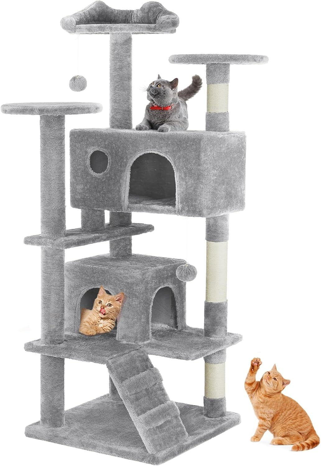 54 -Cat Tree Tower - Multi-level With Sisal Grab Post, Indoor Apartment With Ladder, Plush Toys, Rest And Play
