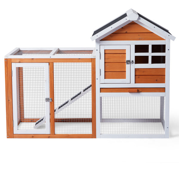 House Type With Running Ladder, Orange-red, Wooden Chicken Rabbit Cage