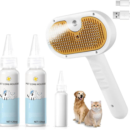 Universal Pet Steam Brush For Cats And Dogs 3-in-1 Spray Hair Removal Comb With Waterless Shampoo And Ear Towel