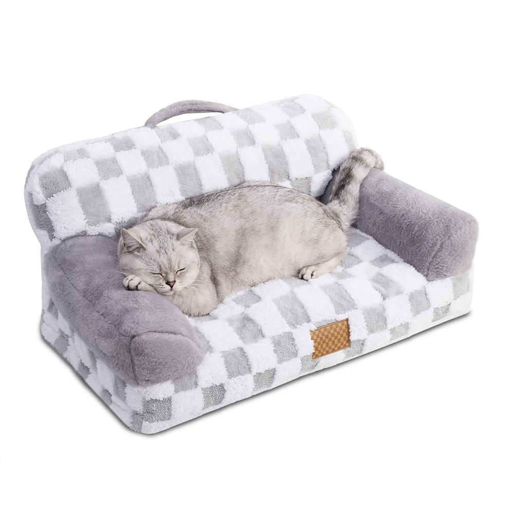 Jacquard Luxury Solid Color Pattern Leather Fur Machine Washable Detachable Cover Pet Bed