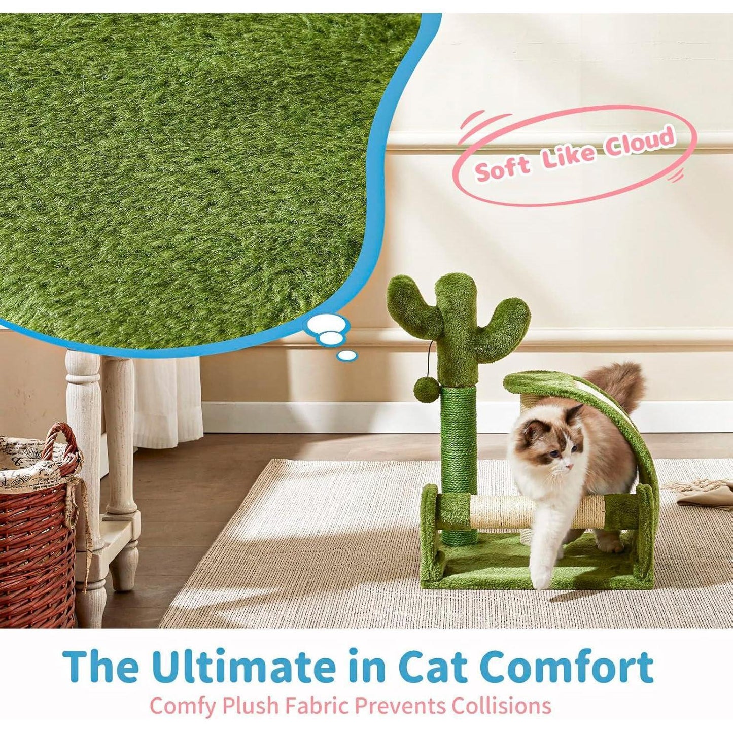 Cactus Shape Natural Sisal Rope Easy To Assemble Green Cat Scratching Post