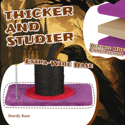 Wizard Hat Cat Scratching Post With Spring Ball Toy For Indoor Cats, Halloween Spooky Cat Scratcher, Purple