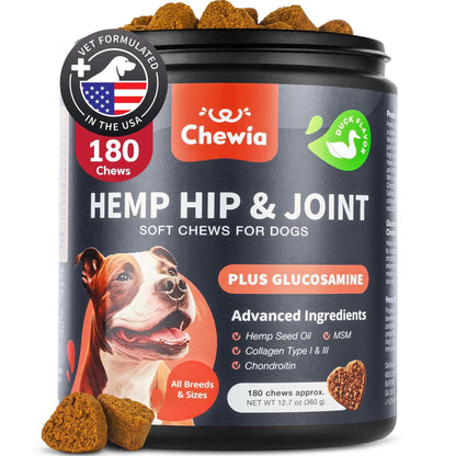 Glucosamine For Dogs Hemp Hip And Joint Supplement For Dogs Glucosamine Chondroitin Chews With MSM Turmeric Collagen For Mobility Bone Skin And Coat Health Maintains Muscle Strength