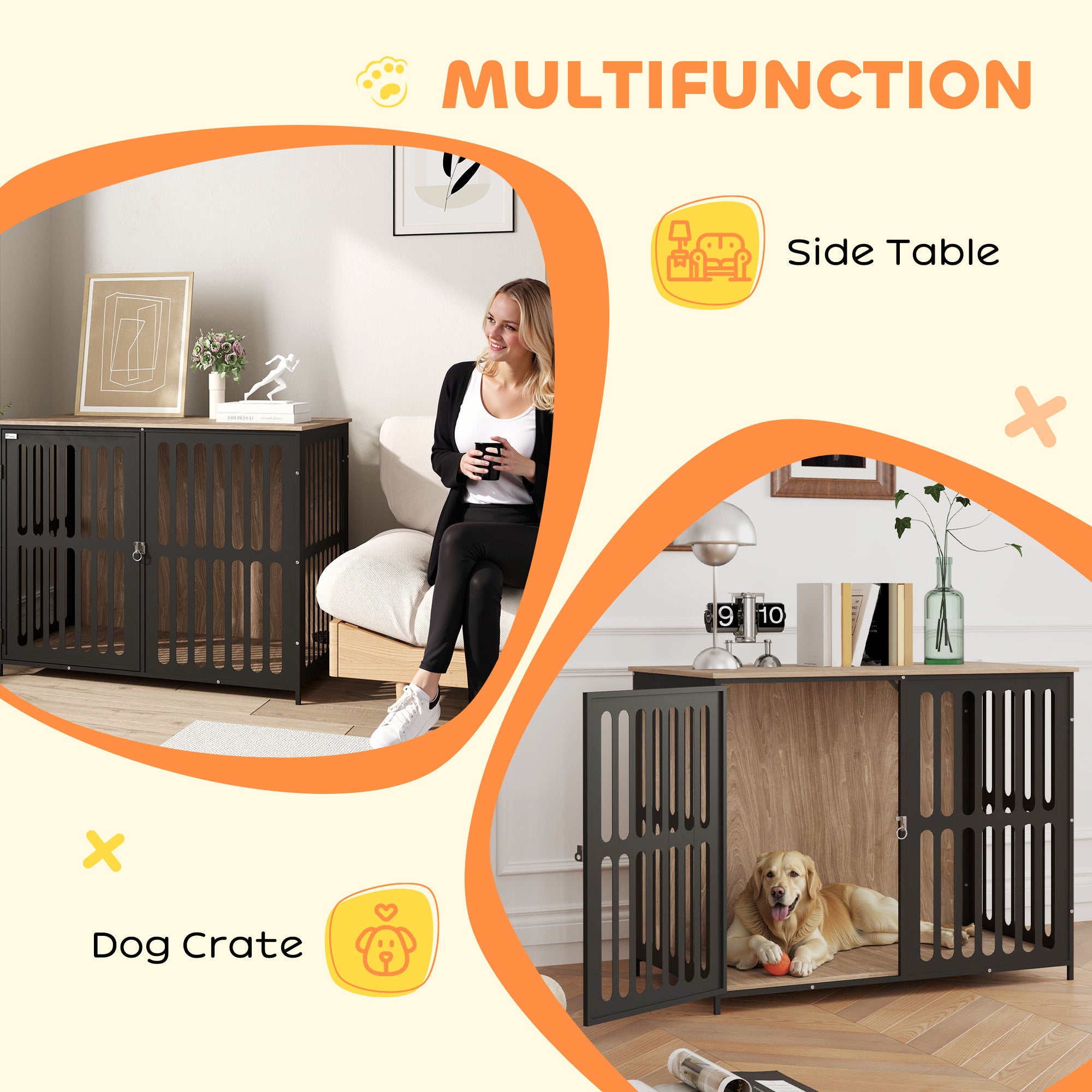 39 Dog Crate Furniture W Anti-Chew Resistant Mesh, Anti-Escape Single Door, For Large Dogs, Walnut Brown