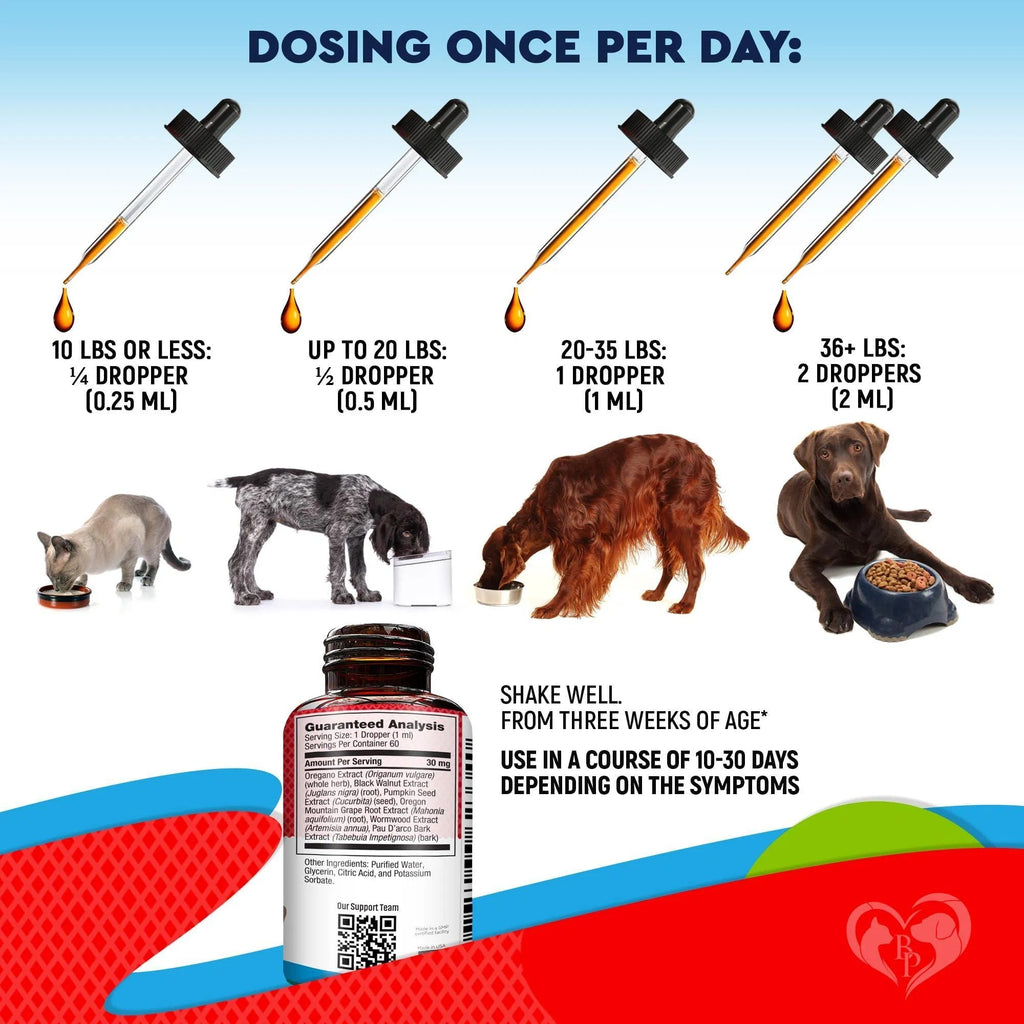 Cats And Dogs Liquid Herbal Medicine And Natural Broad Spectrum Treatment For Tapeworm Whipworm Roundworm And Hookworm Prevention Medication Supplement Drops For Kitten And Puppies