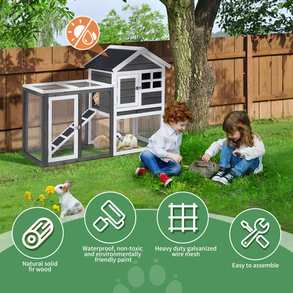 House Type With Ladder Gray Fir Wood Chicken Rabbit Cage